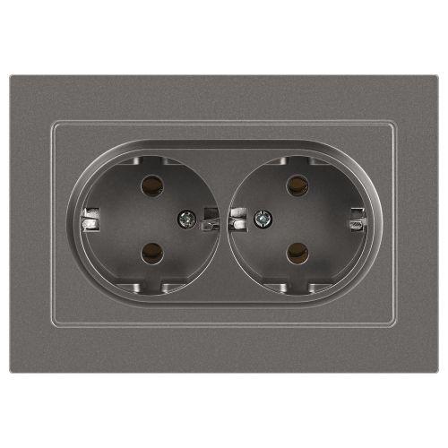 Розетка 2-м СП Accent 6-205-09 16А IP20 250В 2P+E Schuko AL/CU титан Intro Б0063500