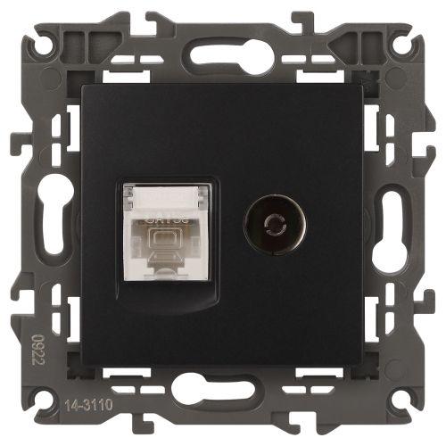 Розетка компьютерная + телевизионная 2-м Elegance 14-3110-05 RJ45 + TV IP20 механизм антрацит Эра Б0034318