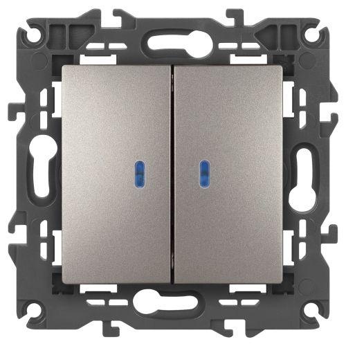 Выключатель 2-кл. Elegance 14-1105-16 250В 10АХ с подсветкой титан Эра Б0065789