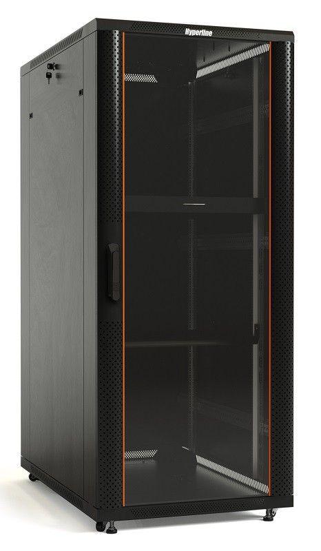Шкаф напольный TTB-4268-AS 19дюйм 42U 2055х600х800мм передн. стеклян. дверь со стальными перфорир. боковинами; задн. дверь сплошная ручка с замком крыша нового типа RAL 9004 черн. Hyperline 392682