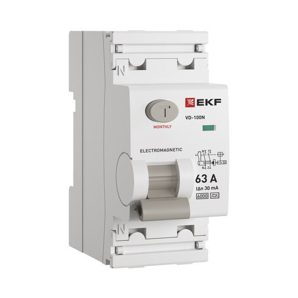 Выключатель дифференциального тока 2п 63А 30мА тип A 6кА ВД-100N электромех. PROxima EKF E1026MA6330