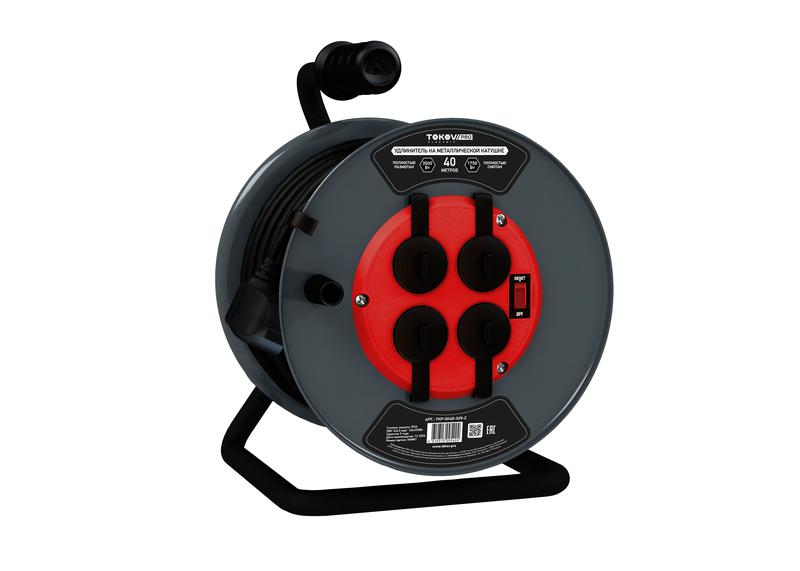 Удлинитель на метал. катушке 4х40м с заземл.16А IP44 КГ 3х1.5 с выкл. медь TOKOV ELECTRIC TKP-SK40-315-Z-KG