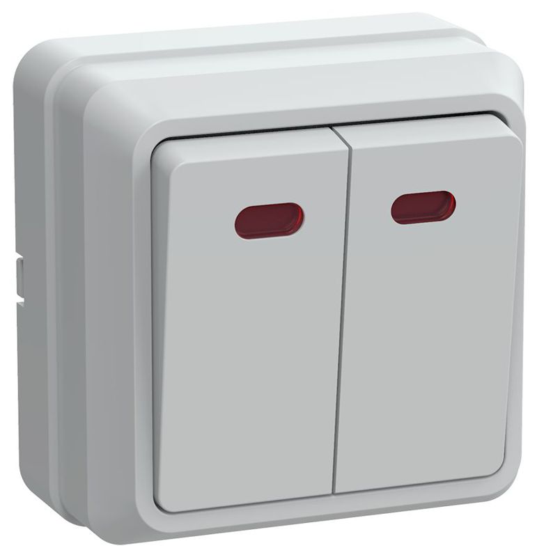 Выключатель 2-кл. ОП Октава 10А IP20 ВС20-2-1-ОБ с индикацией бел. GENERICA EVO21-K01-10-DC