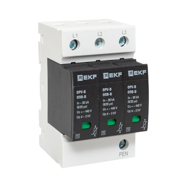 Ограничитель перенапряжения имп. ОПВ-В/3P In 30кА 400В EKF opv-b3