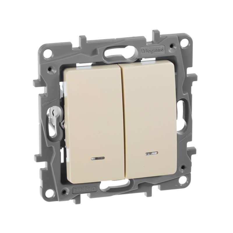 Выключатель 2-кл. СП Etika 10А IP20 250В 10AX с подсветкой/индикацией безвинтов. зажимы механизм сл. кость IEK 672304