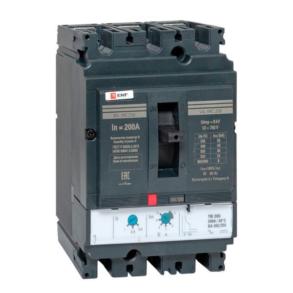 Выключатель автоматический 3п 250/200А 45кА ВА-99C Compact NS PROxima EKF mccb99C-250-200