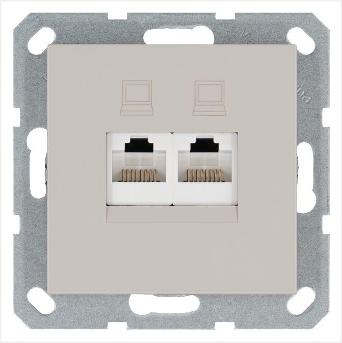 Розетка компьютерная 2-м RJ45 IP20 кат. 5E механизм тауп Jasmart G6106T