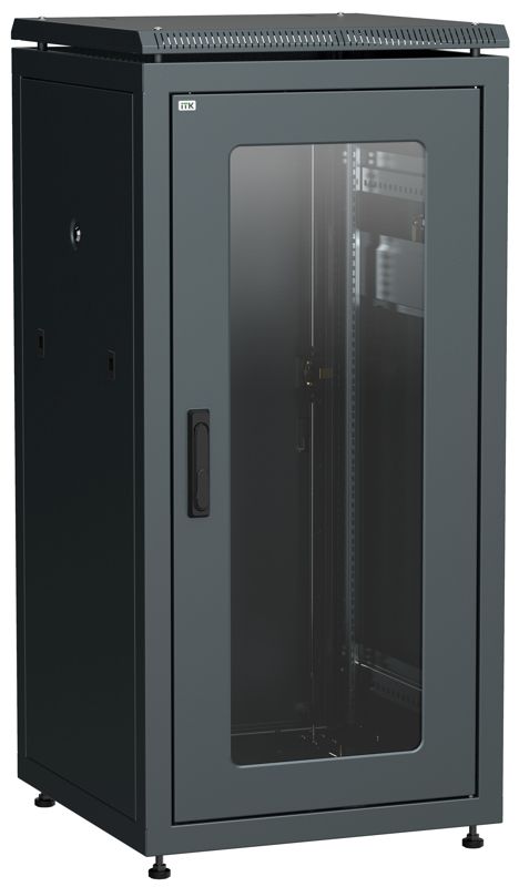 Шкаф сетевой 19дюйм LINEA N 24U 600х600мм стеклянная передняя дверь задняя металлическая черн. ITK LN05-24U66-GM