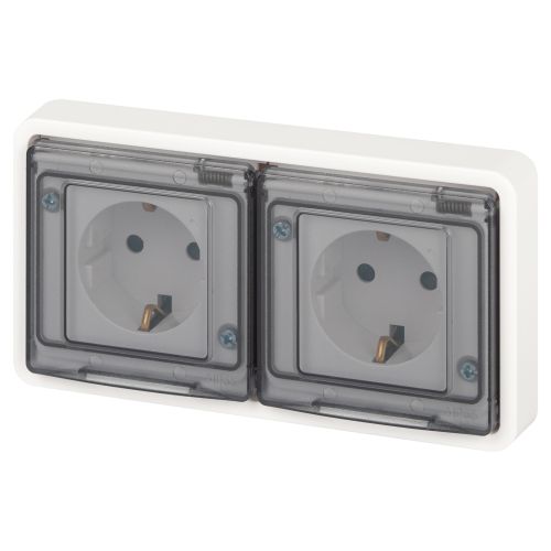 Розетка Эксперт 11-2524-01 2х2P+E гориз. IP55 шторки 16А-250В СУ бел. Эра Б0063254