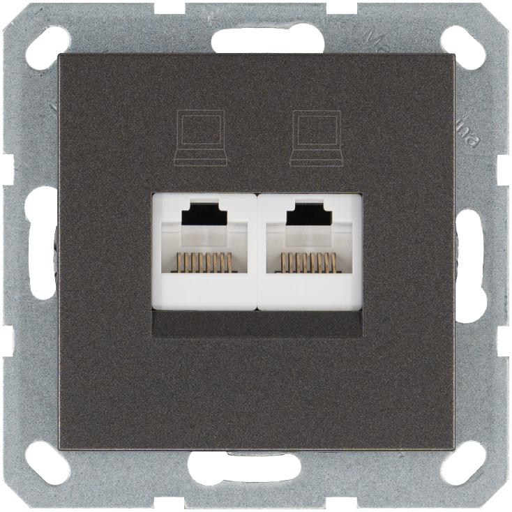 Розетка компьютерная 2-м RJ45 IP20 кат. 5E механизм мокко Jasmart G6106Z