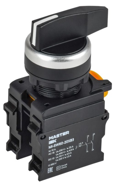 Переключатель 3 полож. 2НО длин. ручка черн. MASTER IEK MI-SW60-20XB3-4-25-3-K02