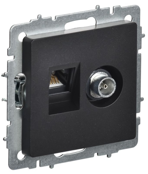 Розетка компьютерная + телевизионная 2-м Brite РТВ/РК12-БрЧ RJ45 кат.5E + TV механизм черн. IEK BR-AK20-1-K02