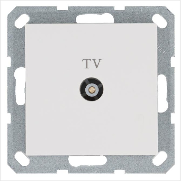 Розетка телевизионная оконечная TV Ф9.5мм механизм бел. глянцевый Jasmart G6001W