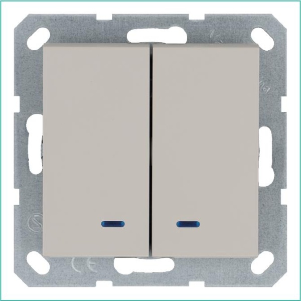 Выключатель 2-кл. 10А IP20 с подсветкой механизм тауп Jasmart G3023NT