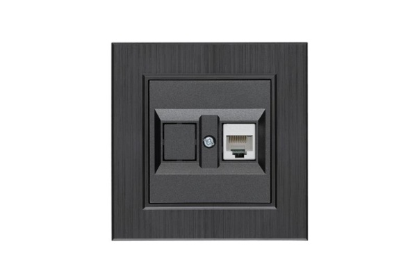 Розетка компьютерная CAT 5+гнездо Karea LINE STAR дым. металлик Makel 86050035