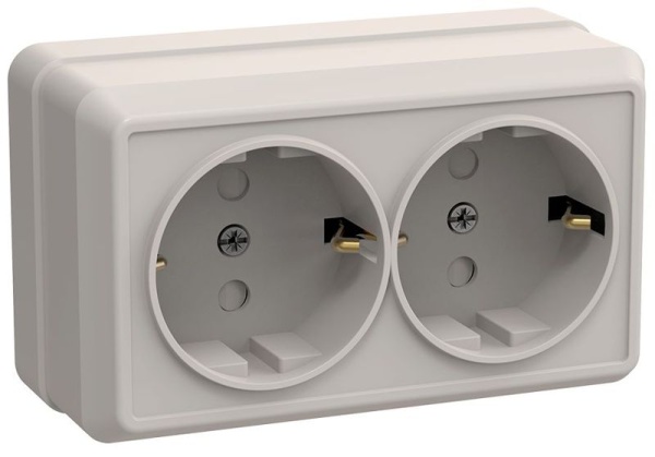 Розетка 2-м ОП Октава РСш22-3-ОКм 16А IP20 с заземл. защ. шторки крем. GENERICA ERO24-K33-16-DC