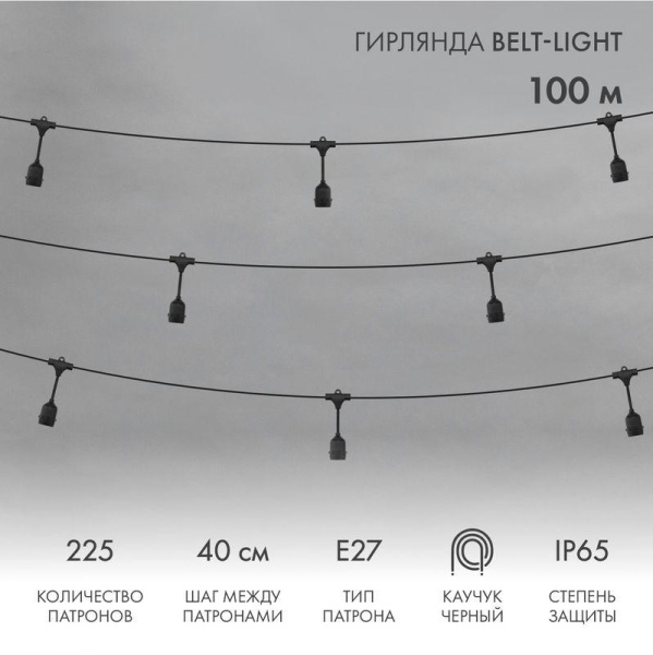 Гирлянда "Белт Лайт" 2жил. шаг 40см подвесные патроны E27 1320Вт IP65 влагостойкая (уп.100м) Neon-Night 331-231