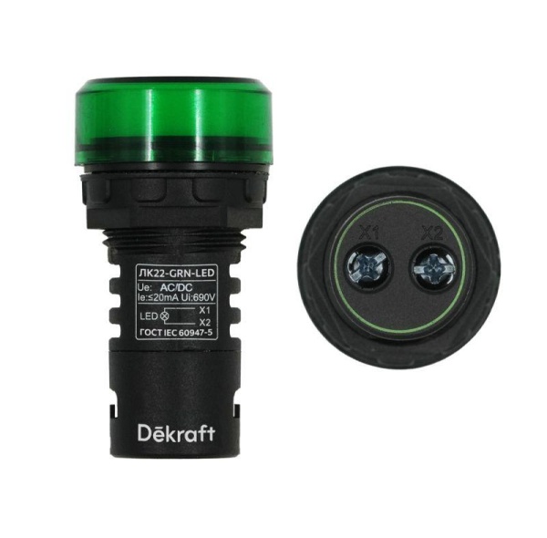 Лампа коммутационная ADDS ЛК-22 d22мм 220В зел. LED DEKraft 25002DEK