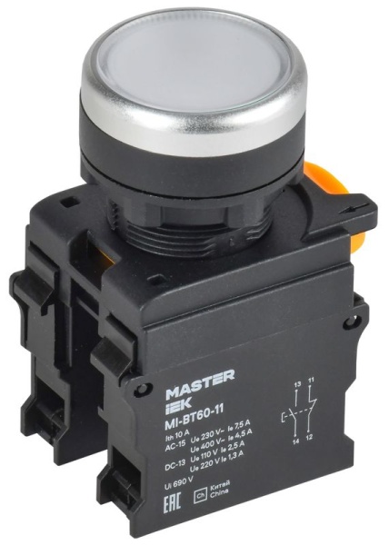 Кнопка d22мм 1НО+1НЗ MASTER бел. IEK MI-BT60-11-3-22-K01