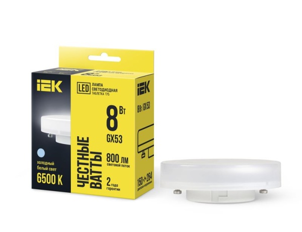 Лампа светодиодная T75 таблетка 8Вт 230В 6500К GX53 IEK LLE-T80-8-230-65-GX53