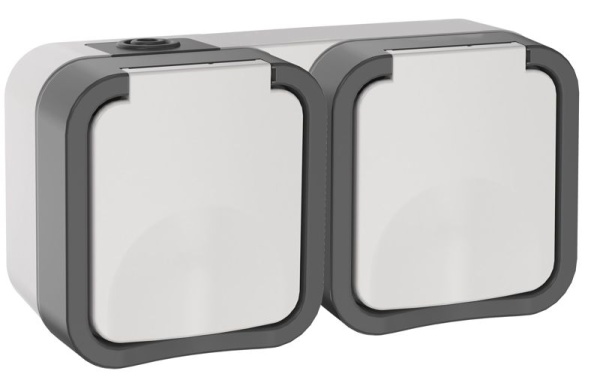 Розетка 2-м ОП TORS 16А IP55 TS222 горизонт. с заземл. с крышкой бел. IEK TS-R26-16-55-G-K41