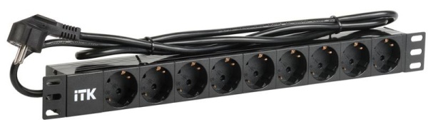 Блок розеток 9 мест PDU (немец. станд.) DIN49440 ПВХ профиль 1U шнур 2м; вилка DIN 49441 (немец. станд.); черн. ITK PH22-9D1-P