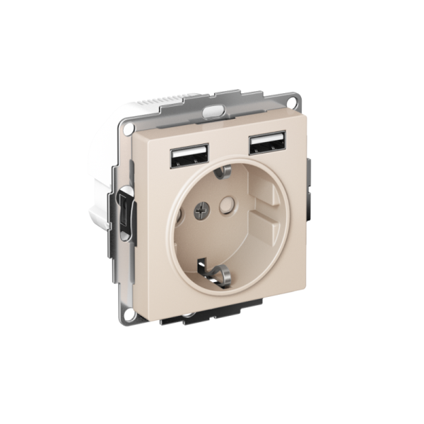 Розетка 1-м СП AtlasDesign 16А IP20 с 2-мя заряд. устройствами USB тип A+A 5В/2.4А 2х5В/1.2А механизм беж. SE ATN000230