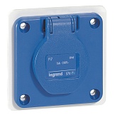 Legrand Розетка фр.ст. 16А 2К+З 230В IP44 син.75х75 со шторк