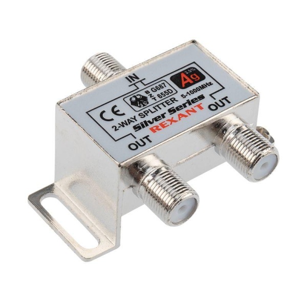 Делитель ТВ "краб" х2+3шт F "BOX" 5-1000 МГц "Silver" Rexant 05-6101