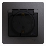 Systeme Electric Glossa Графит Розетка с/з со шторками с крышкой IP44 (в сборе)
