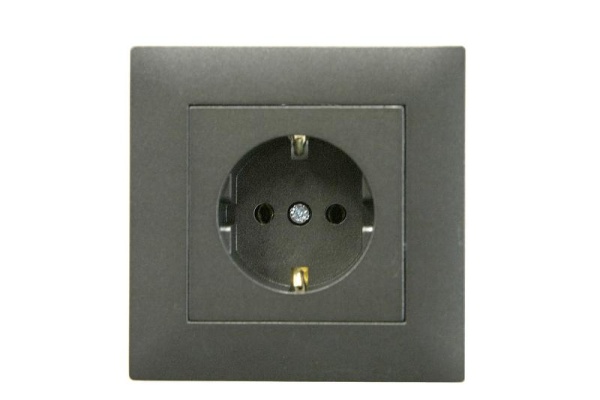 Розетка 1-м Karea RIZZ STAR с заземл. дым. металлик Makel 88050028
