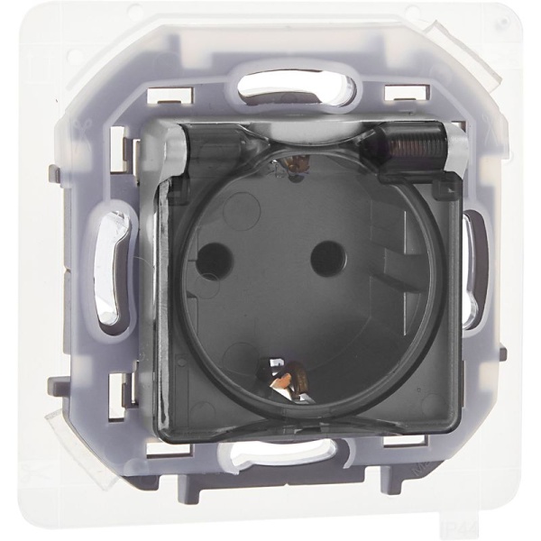 Розетка 1-м СП Inspiria 16А IP44 250В 2P+E защ. шторки с крышкой немецк. стандарт механизм алюм. IEK 673742