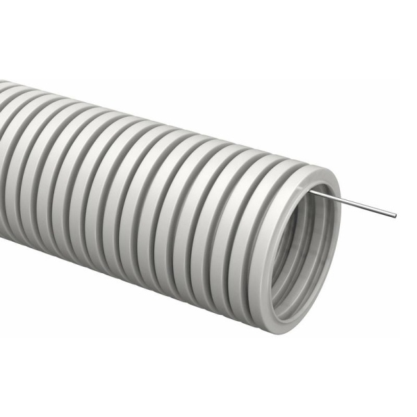 Труба гофрированная ПВХ d25мм с протяжкой сер. (уп.50м) TOKOV ELECTRIC TKE-TG/P-25-C06/50