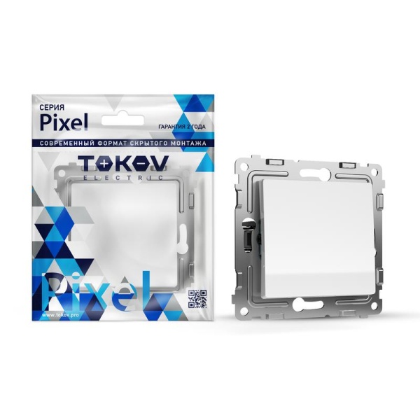 Переключатель перекрестный 1-кл. СП Pixel IP20 механизм бел. TOKOV ELECTRIC TKE-PX-P1R-C01