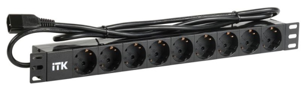 Блок розеток 9 мест PDU (немец. станд.) DIN 49440 ПВХ профиль 1U шнур 2м; вилка IEC 320 C14; черн. ITK PH22-9D2-P