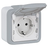 Legrand Plexo Серый Розетка с/з с крышкой, винтовой зажим, накладная, в сборе IP55