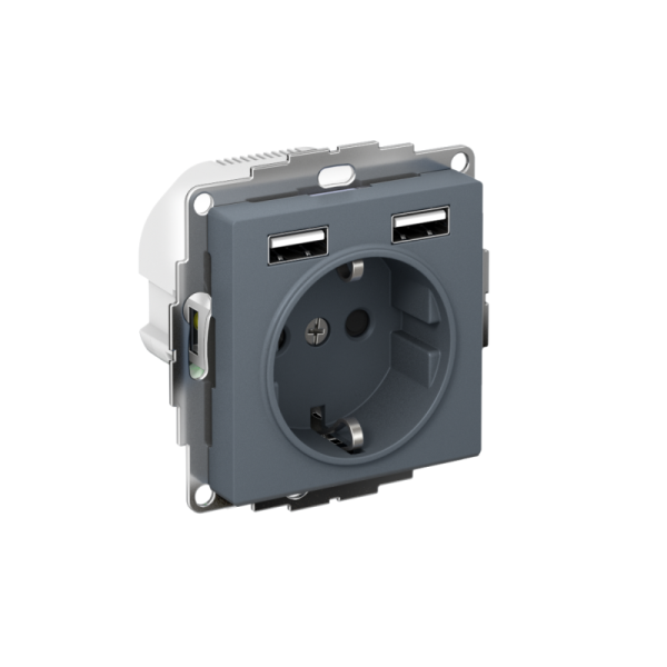 Розетка 1-м СП AtlasDesign 16А IP20 с 2-мя заряд. устройствами USB тип A+A 5В/2.4А 2х5В/1.2А механизм грифель SE ATN000730