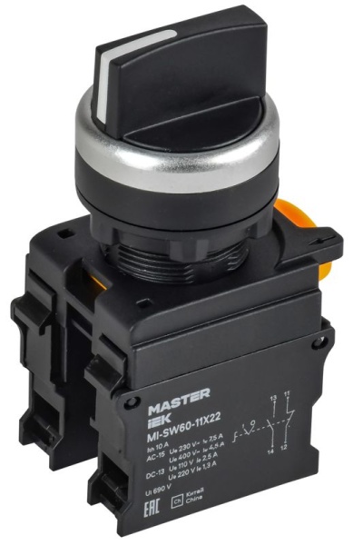 Переключатель 2 полож. 1НО+1НЗ возвратный черн. MASTER IEK MI-SW60-11X22-3-24-2-K02