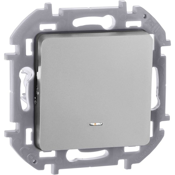 Переключатель 1-кл. Inspiria 10А IP20 250В 10AX с подсветкой/индикацией механизм алюм. IEK 673662