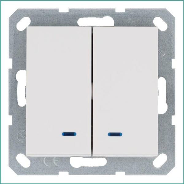 Выключатель 2-кл. 10А IP20 с подсветкой механизм бел. глянцевый Jasmart G3023NW
