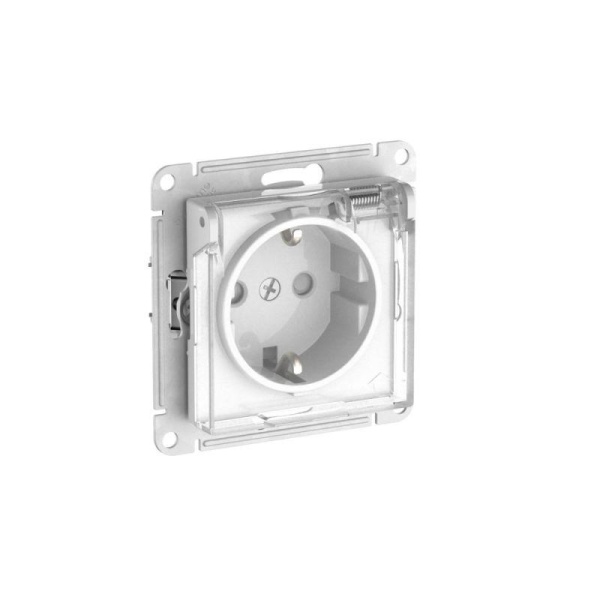 Розетка AtlasDesign Aqua 16А IP44 с заземл. защ. шторки с прозр. крышкой быстрозажим. клем. механизм бел. SE ATN440146S