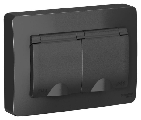 Розетка 2-м СП Blanca 16А IP44 250В с заземл. защ. шторки с крышкой антрацит SE BLNRS441126