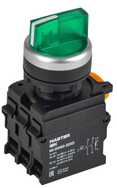 Переключатель 3 полож. 2НЗ с подсветкой зел. MASTER IEK MI-SW60-20XD-4-14-3-K06