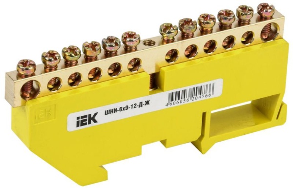 Шина PE "земля" на DIN-изоляторе ШНИ-6х9-12-Д-Ж IEK YNN10-69-12D-K05