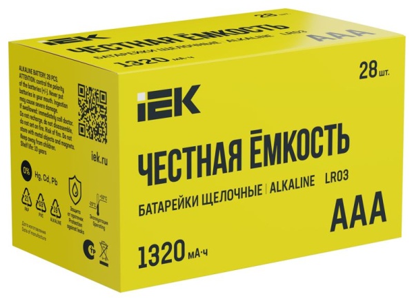 Элемент питания алкалиновый AAA/LR03 Alkaline бокс (уп.28шт) IEK ABT-LR03-OP-B28