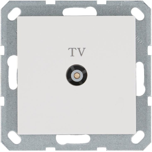 Розетка телевизионная проходная TV Ф9.5мм механизм бел. глянцевый Jasmart G6002W