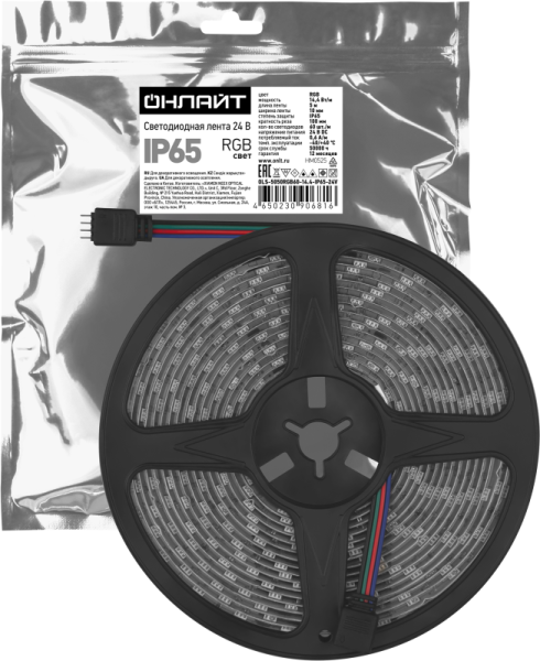 Лента светодиодная 90 681 OLS-5050RGB60-14.4-IP65-24V (уп.5м) ОНЛАЙТ 90681