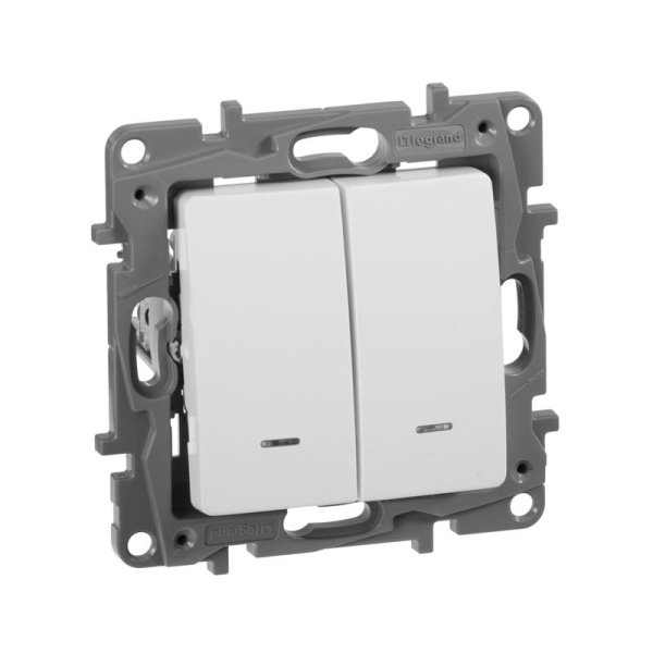 Выключатель 2-кл. СП Etika 10А IP20 250В 10AX с подсветкой/индикацией безвинтов. зажимы механизм бел. IEK 672204