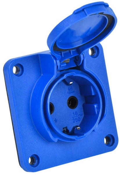 Розетка панельная MAGNUM 2P+PE 16А IP54 РП17-3 увел. фланец с защ. крышкой с заземл. син. IEK PSN71-016-3-4-54-K07