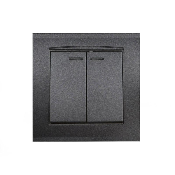 Выключатель 2-кл. СП Бриллиант 10А IP20 с подсветкой в сборе графит Universal 7947410-Gr